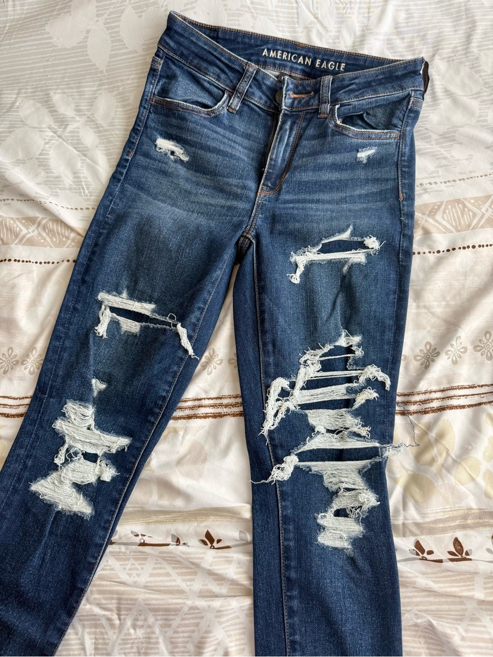 American Eagle Outfitters Navy Blue Ripped Skinny Jeans